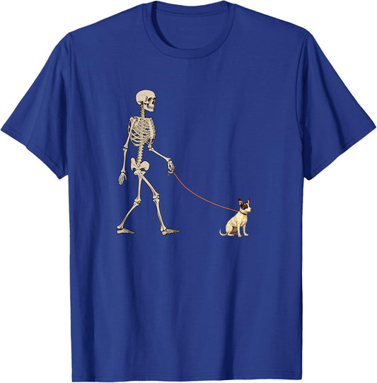 Funny Rat Terrier Skeleton Dog Walking Halloween Dog T-Shirt - T-Shirt | Royal