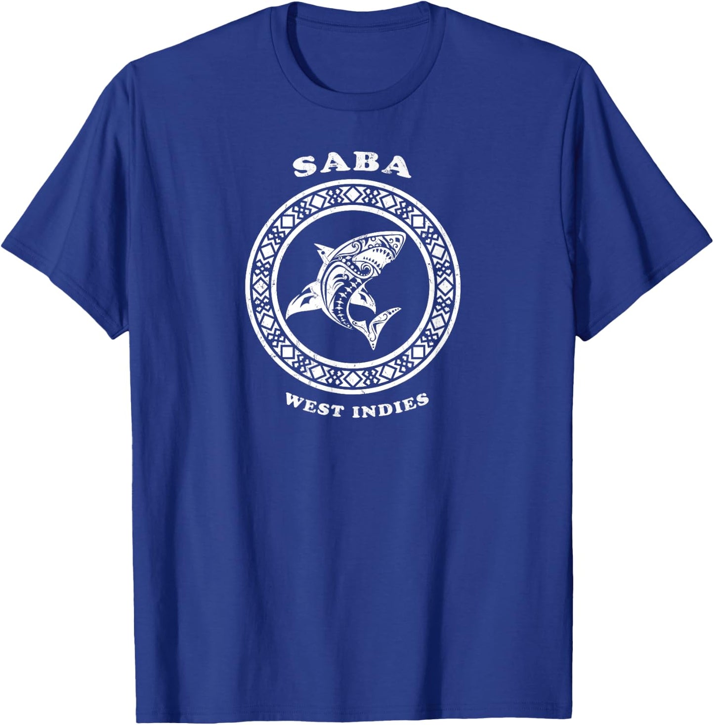 Saba, West Indies Vintage Retro Tribal Shark Vacation T-Shirt - T-Shirt | Royal