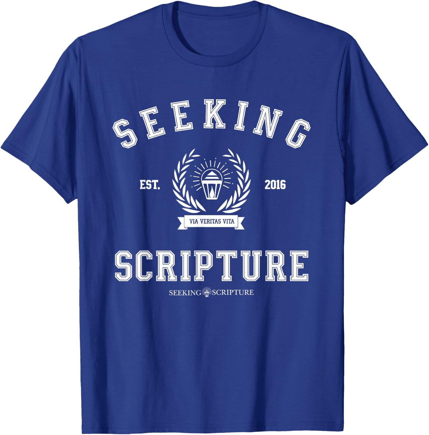 Collegiate Style Seeking Scripture: Via Veritas Vita T-Shirt - T-Shirt | Royal