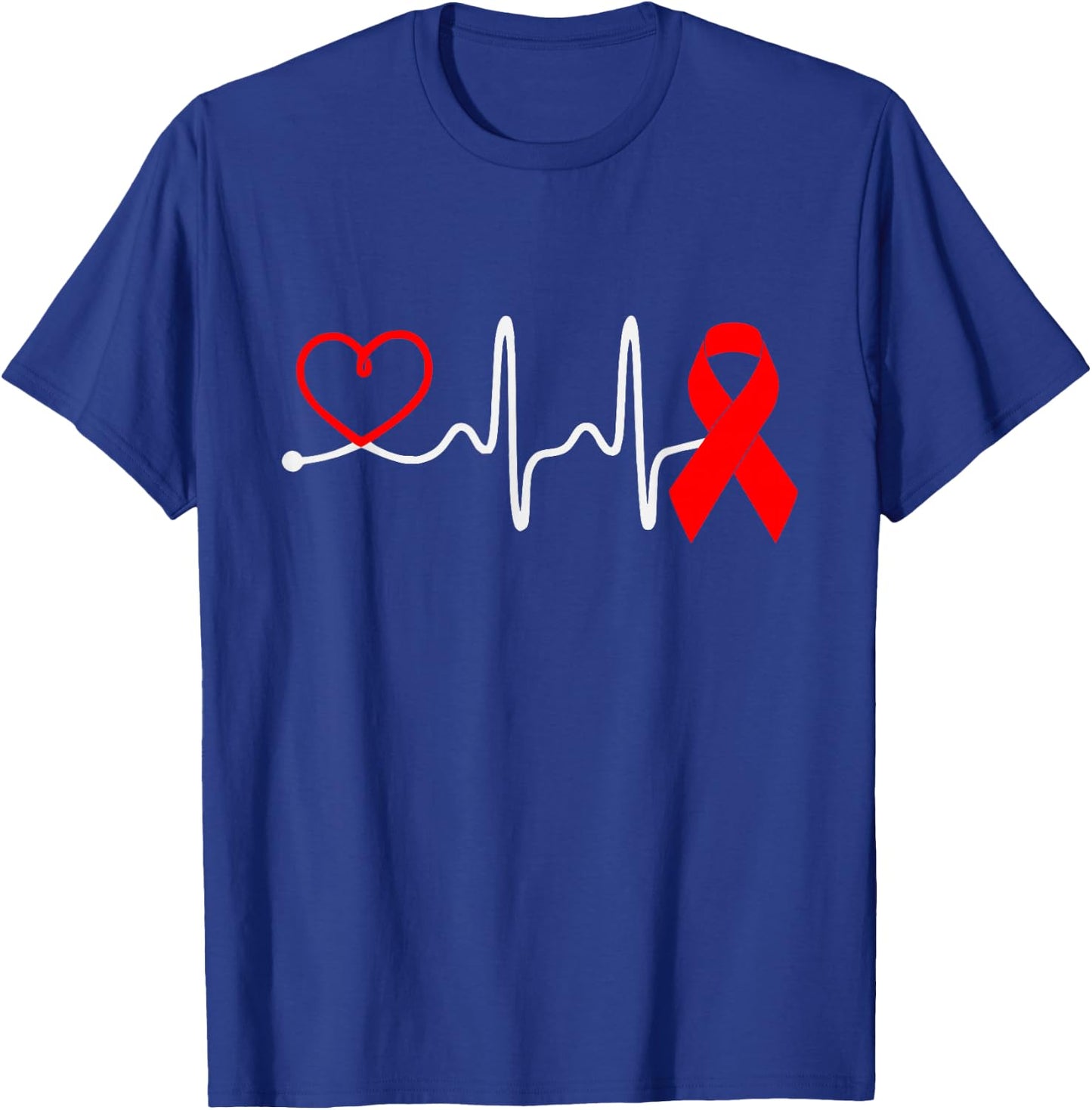 Red Ribbon Heartbeat Design For Heart Disease Awareness T-Shirt - T-Shirt | Royal