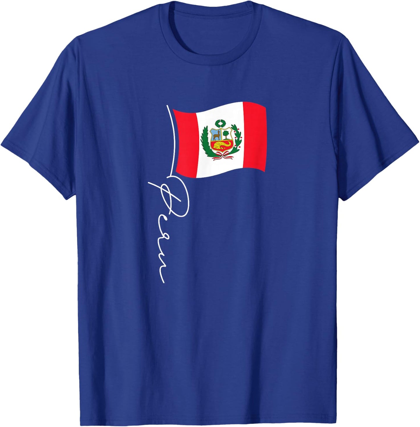 Peru Signature Flag Pole - Elegant Patriotic Peruvian Flag T-Shirt - T-Shirt | Royal