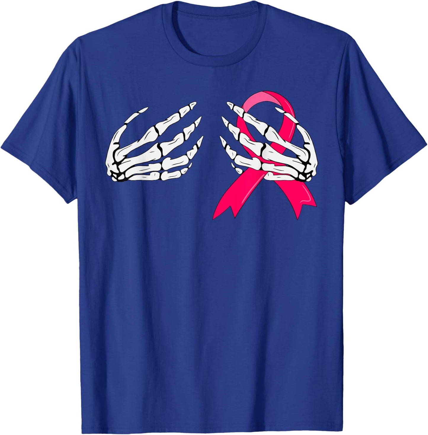 Pink Ribbon Skeleton Hand Breast Cancer Awareness T-Shirt - T-Shirt | Royal