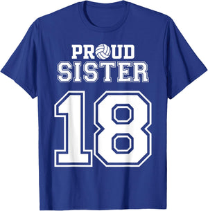 Custom Proud Volleyball Sister Number 18 Personalized Women T-Shirt - T-Shirt | Royal