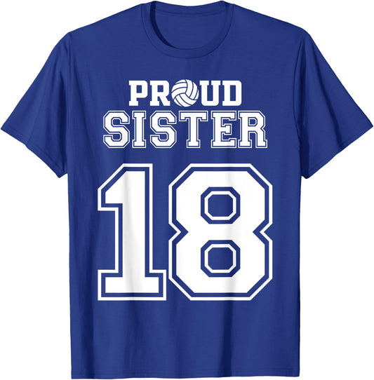 Custom Proud Volleyball Sister Number 18 Personalized Women T-Shirt - T-Shirt | Royal