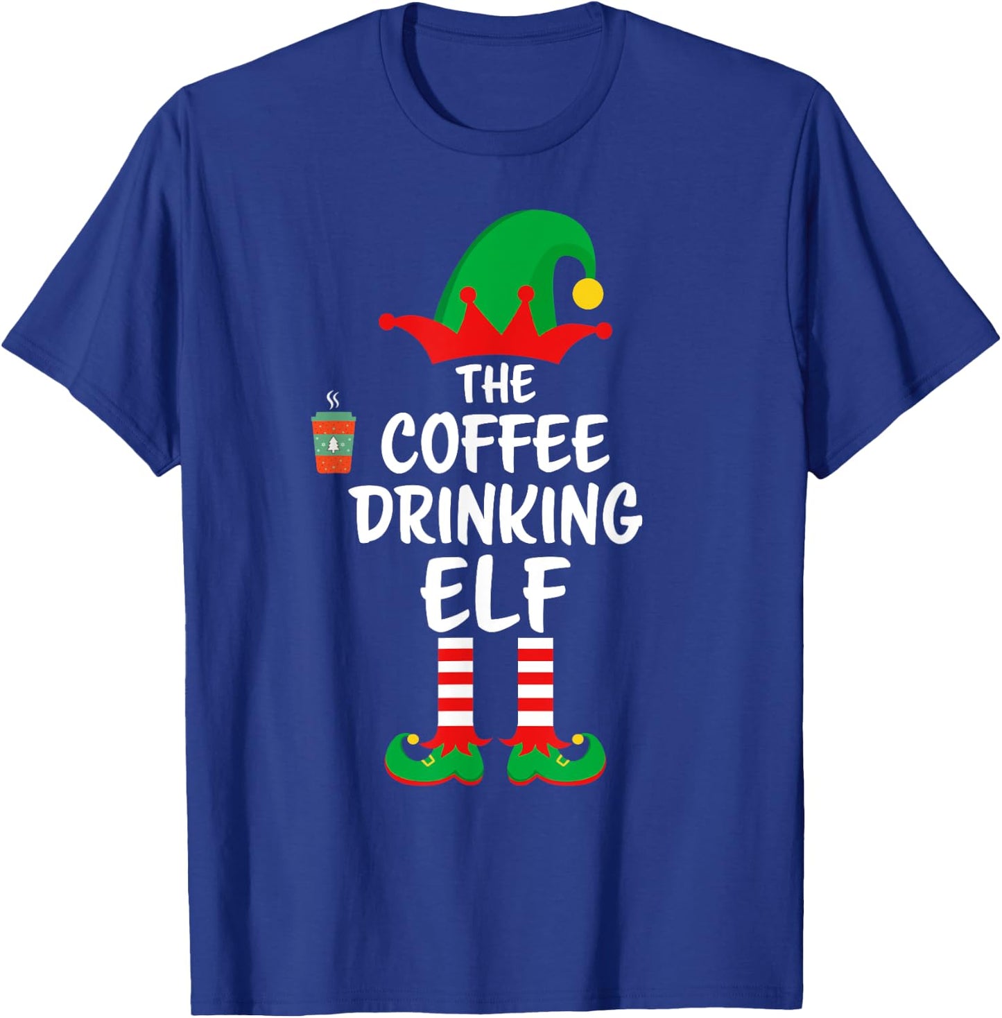 The Coffee Drinking Elf Matching Family Christmas T-Shirt - T-Shirt | Royal