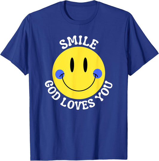 Smile God Loves You Happy Faith Love Jesus Christ VBS Cute T-Shirt - T-Shirt | Royal