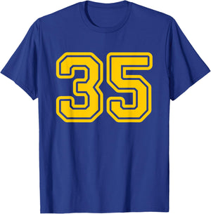 Jersey #35 Golden Yellow Sports Team Jersey Number 35 T-Shirt - T-Shirt | Royal