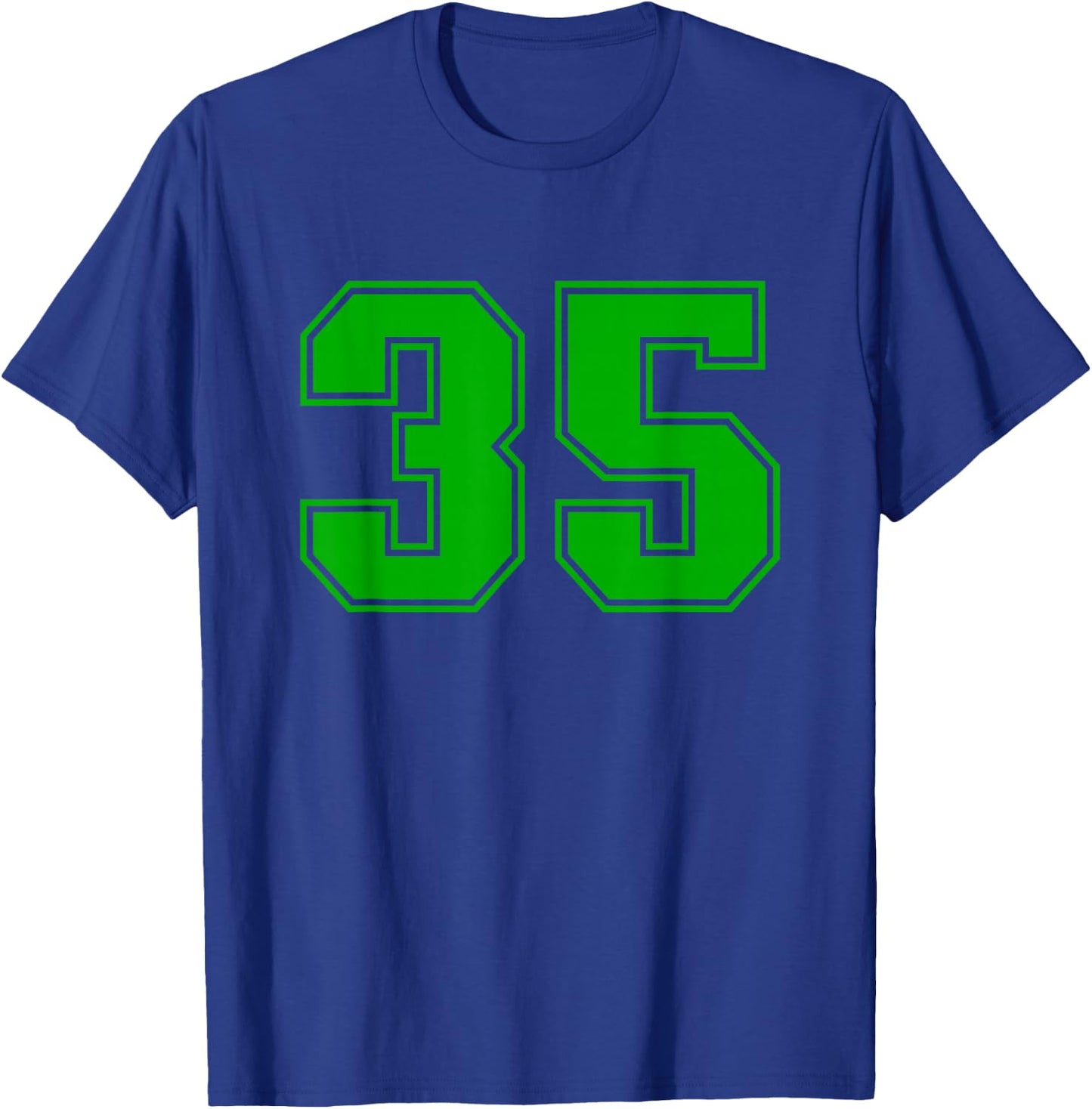 Number #35 Green Sports Team Varsity Number T-Shirt - T-Shirt | Royal