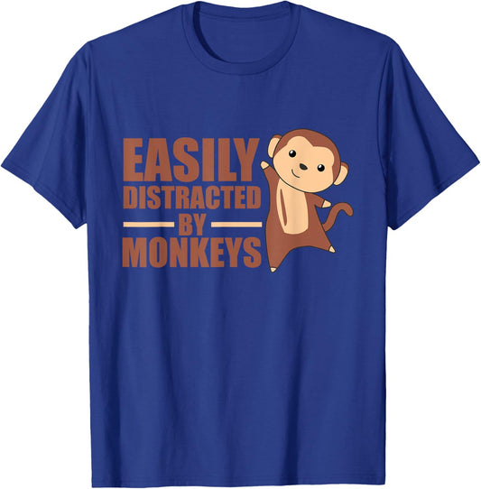 Easily Distracted By Monkeys - Cute Monkey T-Shirt - T-Shirt | Royal