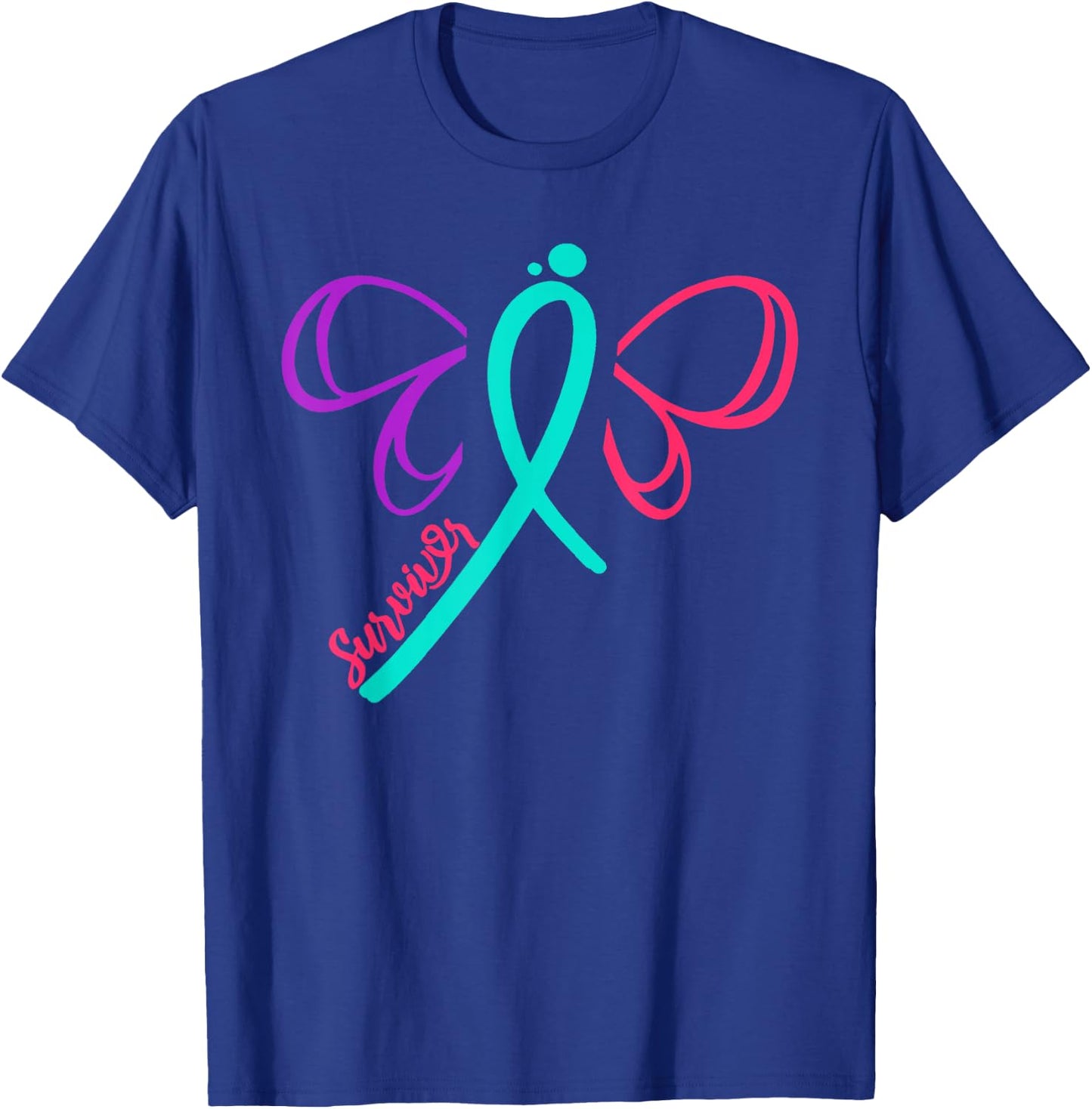 Thyroid Cancer Survivor Warrior Cancer Awareness Butterfly R T-Shirt - T-Shirt | Royal