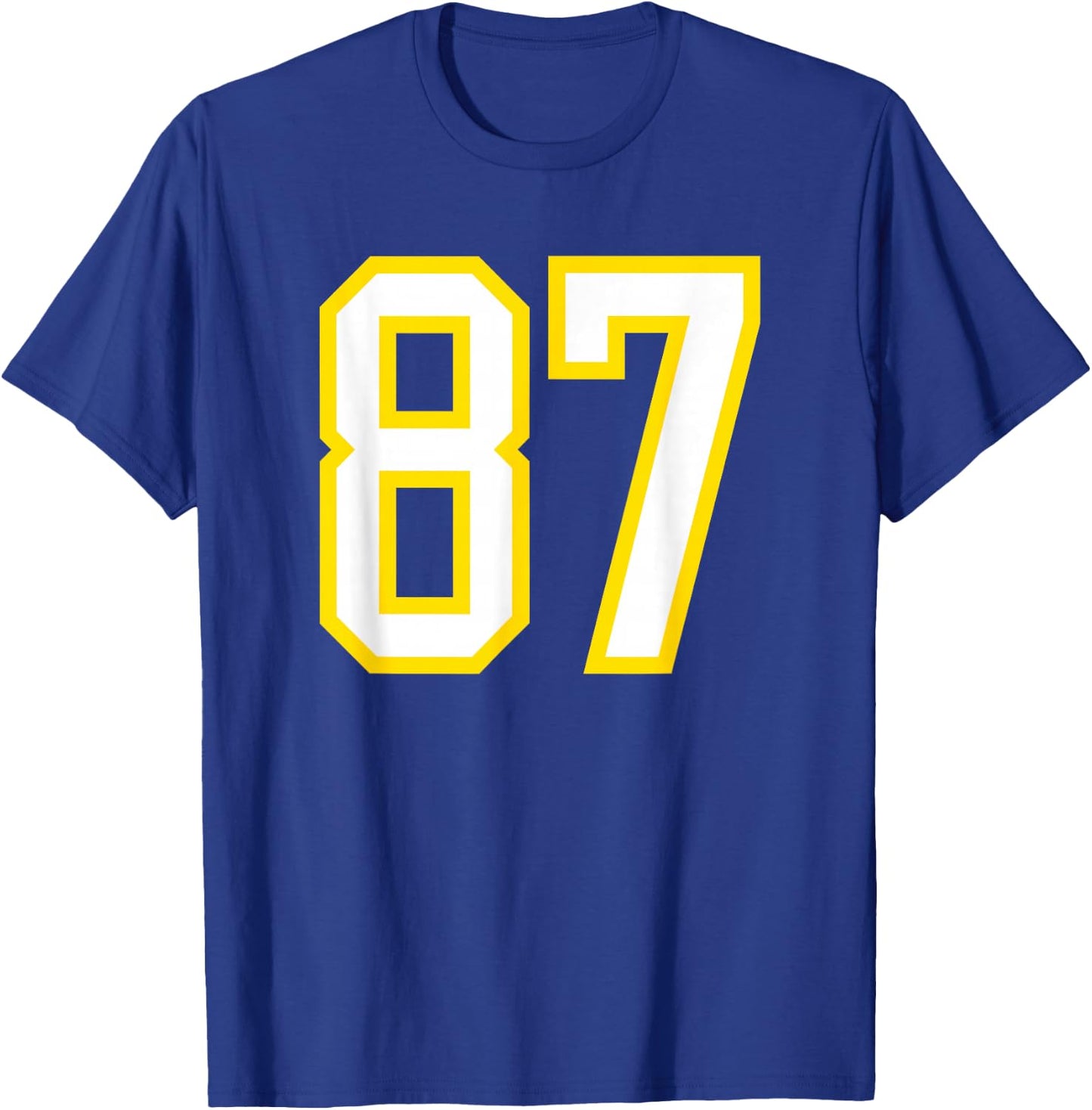 Yellow White Sports Team Number 87 T-Shirt - T-Shirt | Royal
