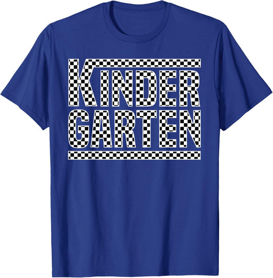 Checkered Kindergarten Back to School Boy Girls Kids Teacher T-Shirt - T-Shirt | Royal