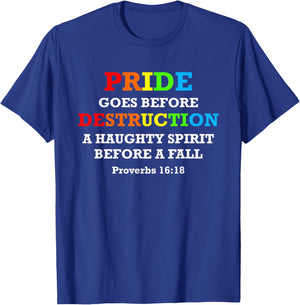 June Pride Proverbs 16:18 Bible Verse Parade Month T-Shirt - T-Shirt | Royal