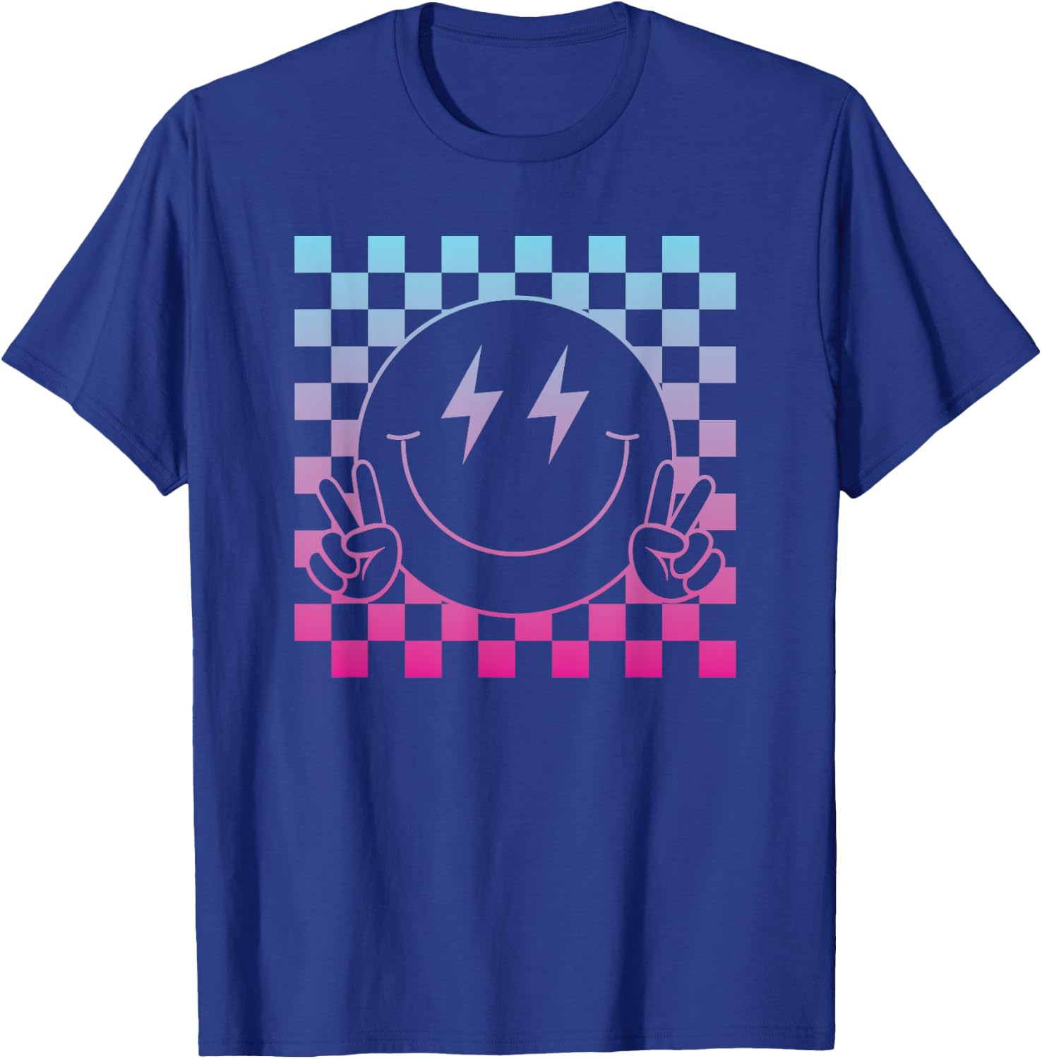 Lightning Eyes Smile Face Shirt Cute Checkered Smiling Happy T-Shirt - T-Shirt | Royal