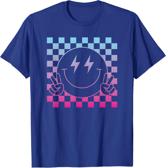 Lightning Eyes Smile Face Shirt Cute Checkered Smiling Happy T-Shirt - T-Shirt | Royal