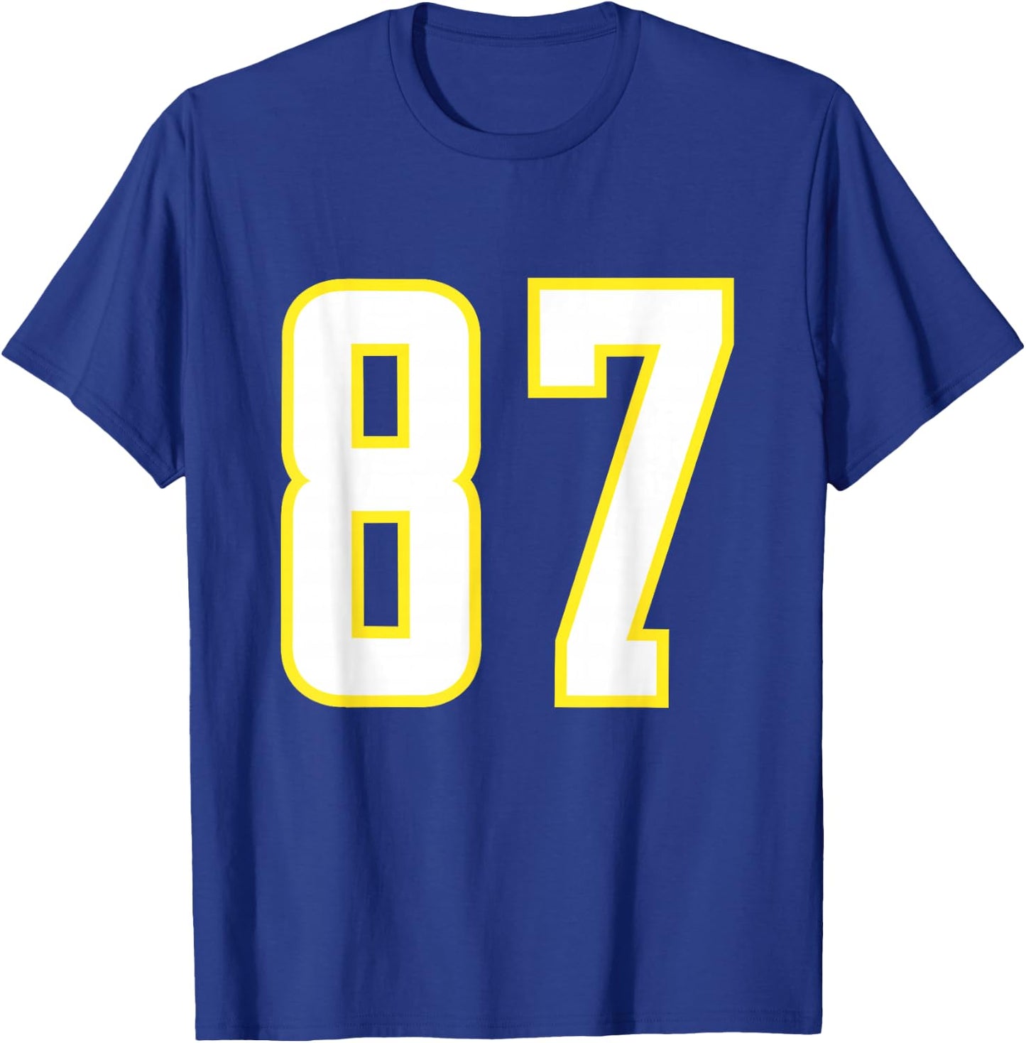 Yellow White Sports Team Number 87 T-Shirt - T-Shirt | Royal