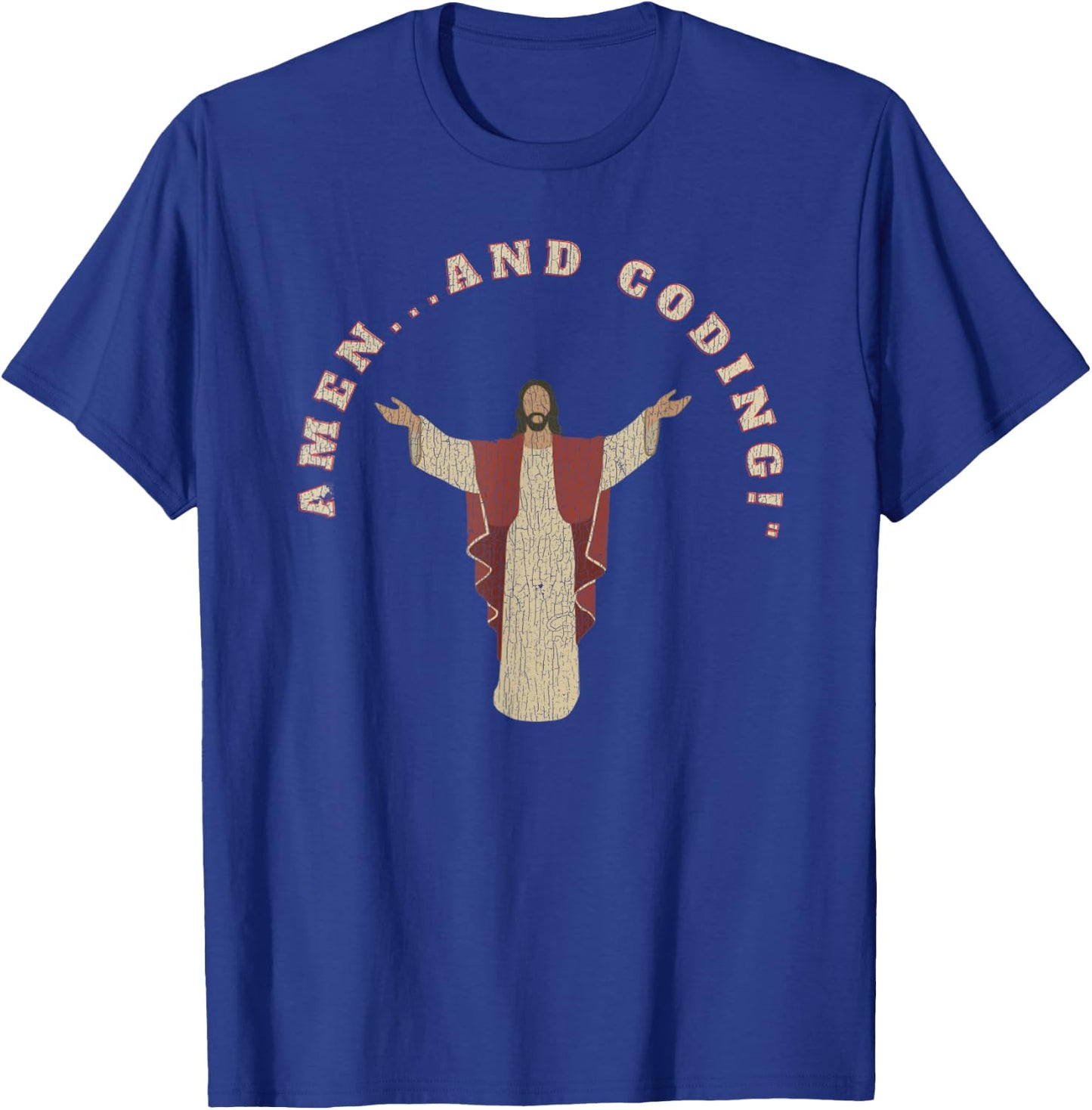 Vintage Jesus Coding Programmer Funny Meme Jesus T-Shirt - T-Shirt | Royal