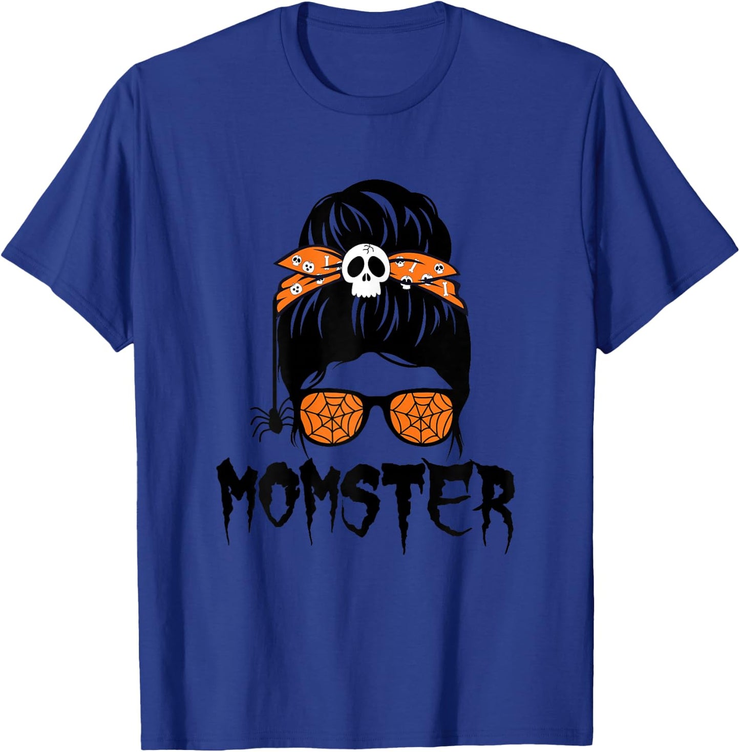 Momster Halloween Costume Skull Mom Messy Hair Bun Monster T-Shirt - T-Shirt | Royal