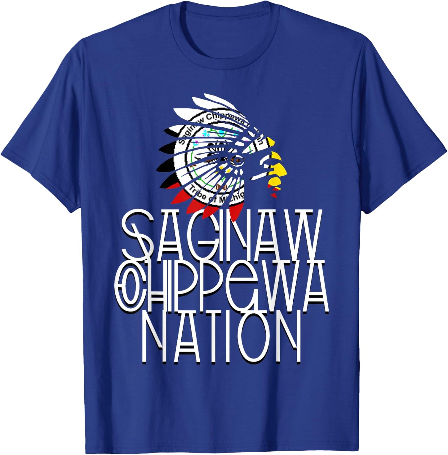 Saginaw Chippewa Tribal Flag | Native American | Headdress T-Shirt - T-Shirt | Royal