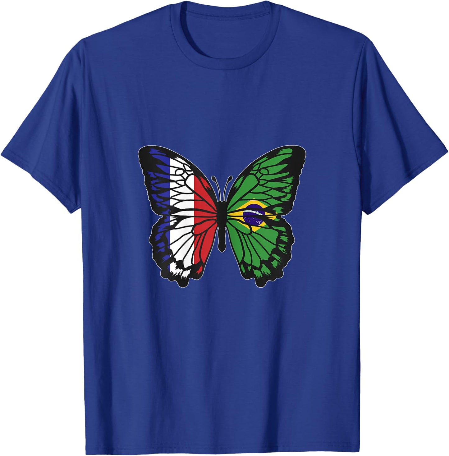 France and Brazil Mix Butterfly Half Brazilian French Roots T-Shirt - T-Shirt | Royal