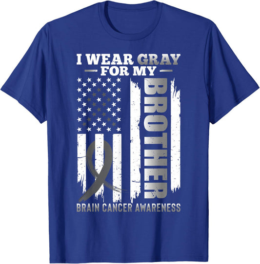 I Wear Gray for My Brother - USA Flag Brain Cancer Awareness T-Shirt - T-Shirt | Royal