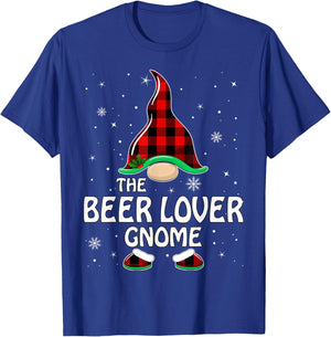 Beer Lover Gnome Buffalo Plaid Matching Family Christmas T-Shirt - T-Shirt | Royal