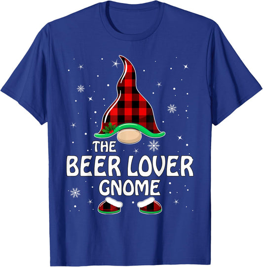 Beer Lover Gnome Buffalo Plaid Matching Family Christmas T-Shirt - T-Shirt | Royal