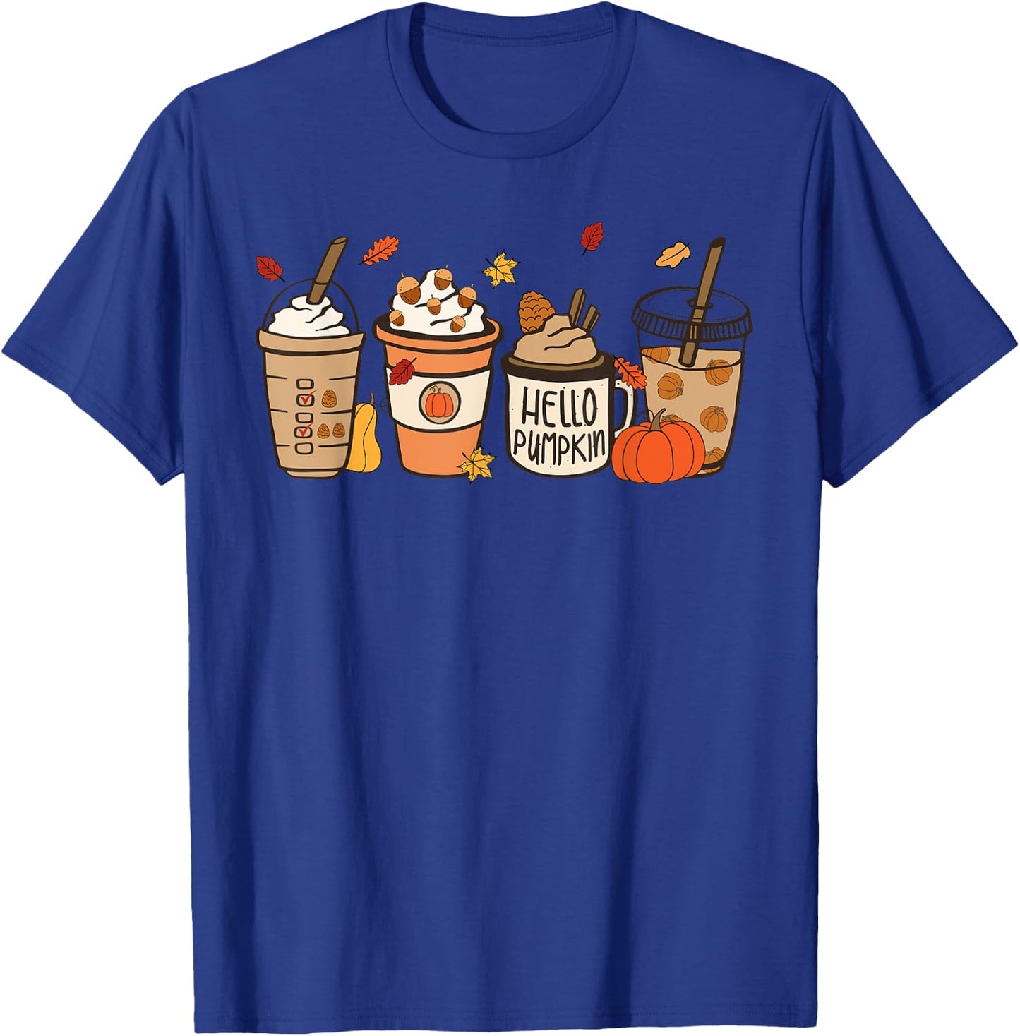 Hello Pumpkin Spice Latte Coffee Vintage Thanksgiving Fall T-Shirt - T-Shirt | Royal
