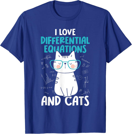 I Love Math and Cats - Funny Differential Equations T-Shirt - T-Shirt | Royal