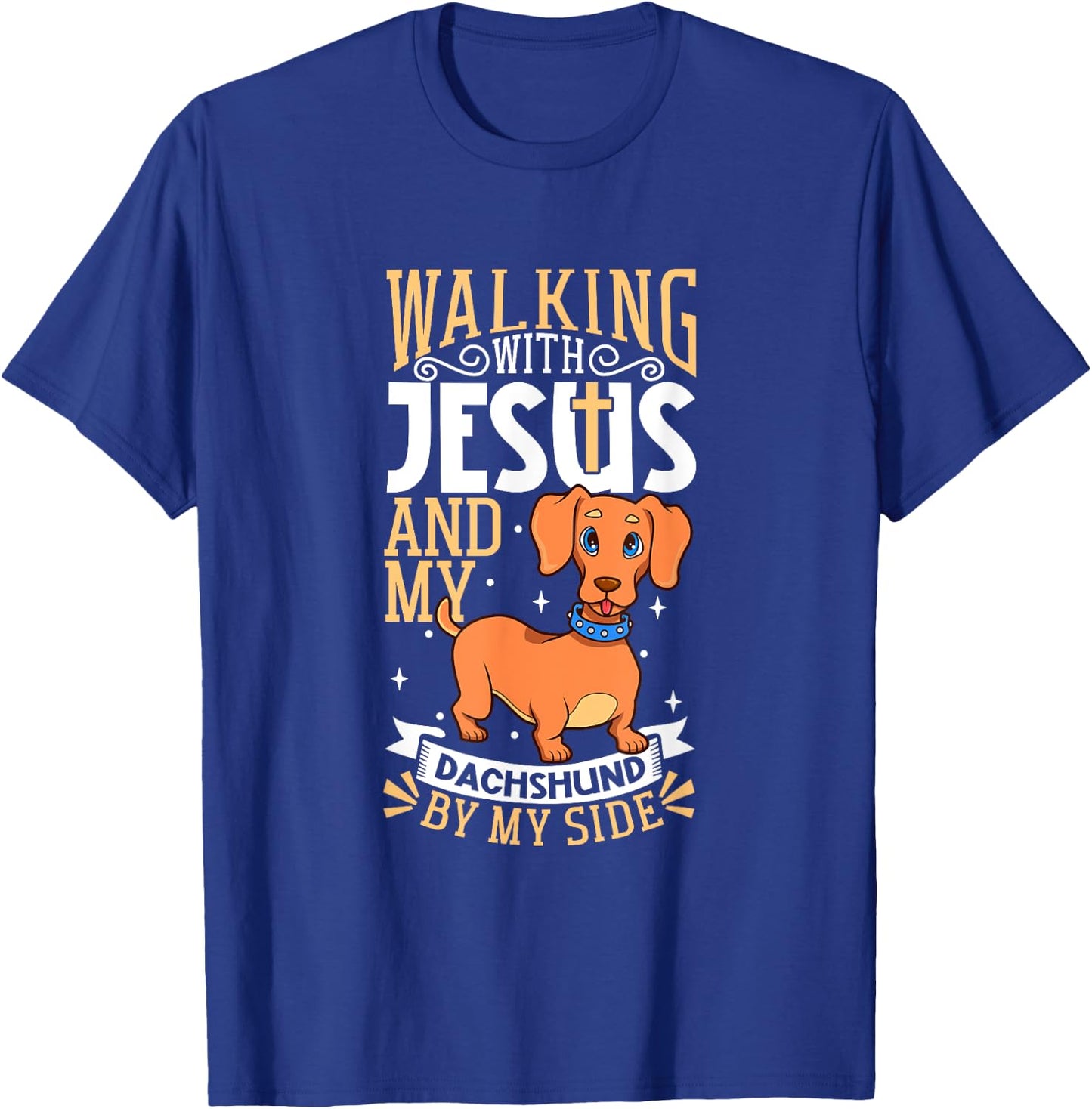 Jesus and dog - Dachshund Men Women Kids T-Shirt - T-Shirt | Royal