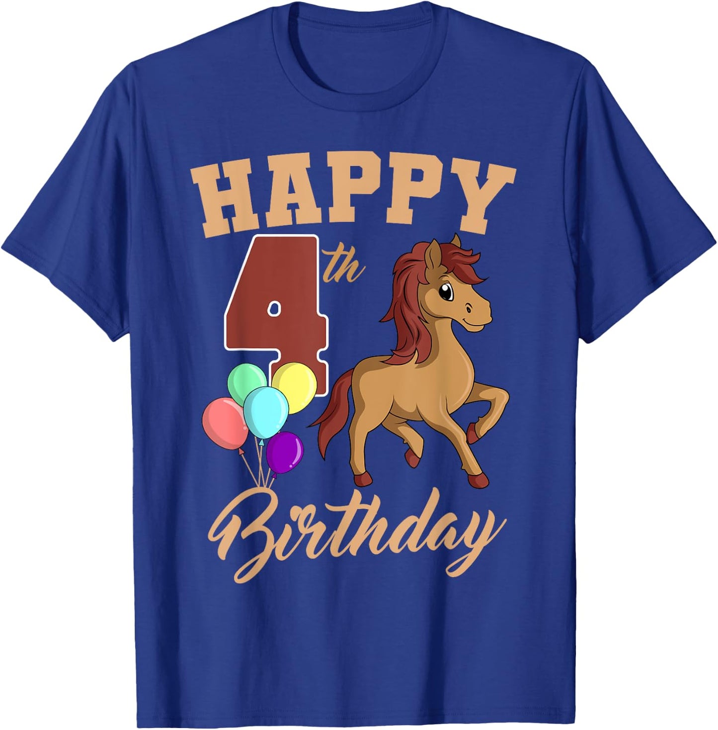 Happy 4th Birthday Horse Theme 4 Bday Party Celebration T-Shirt - T-Shirt | Royal