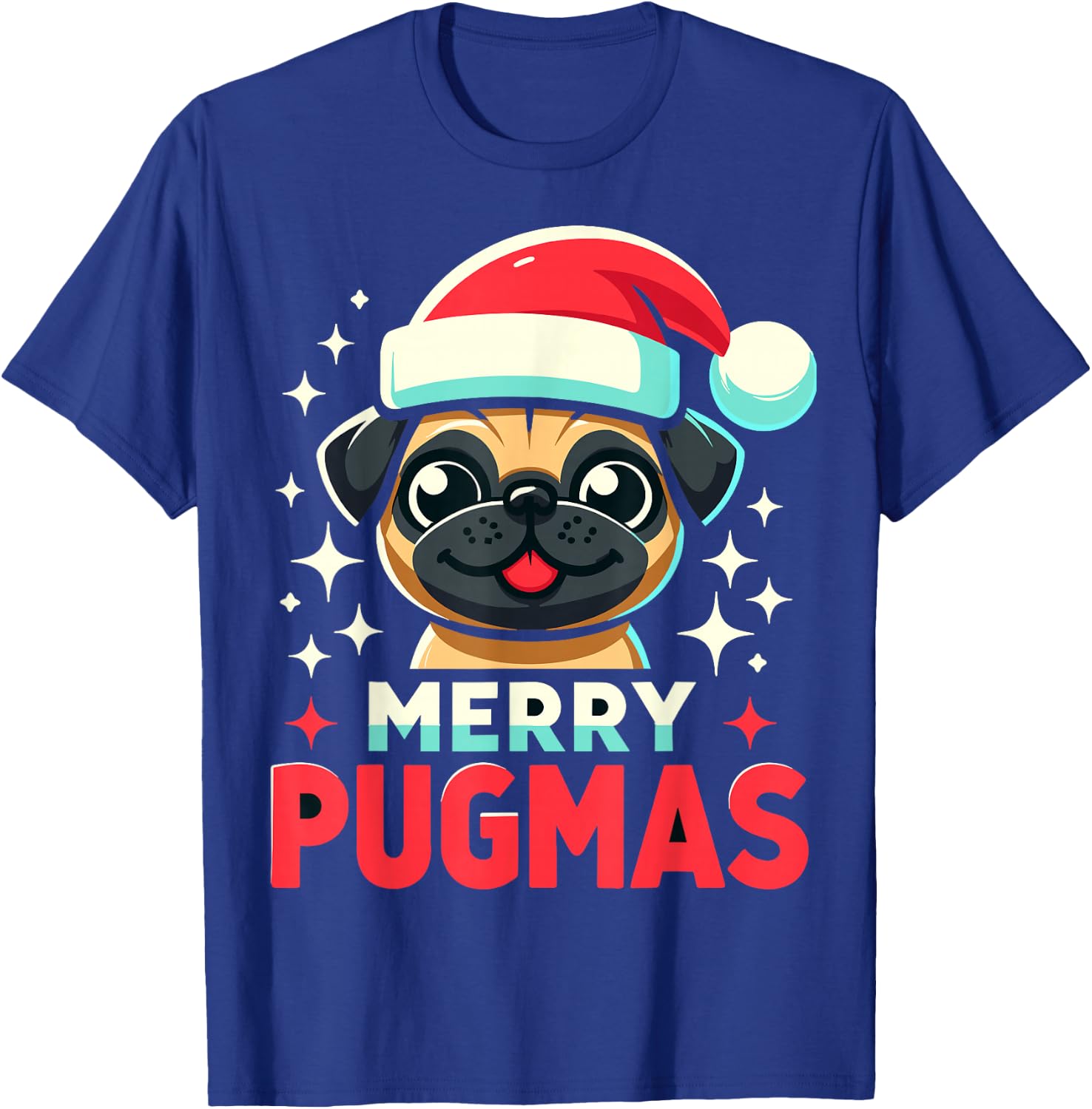 Merry Pugmas Funny Pug Dog Santa Hat Christmas T-Shirt - T-Shirt | Royal