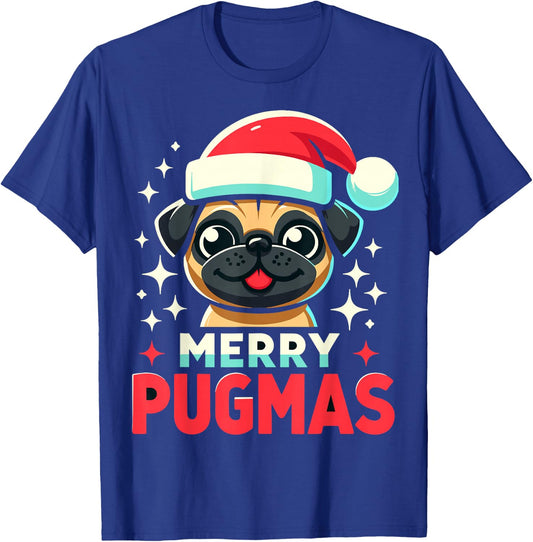 Merry Pugmas Funny Pug Dog Santa Hat Christmas T-Shirt - T-Shirt | Royal