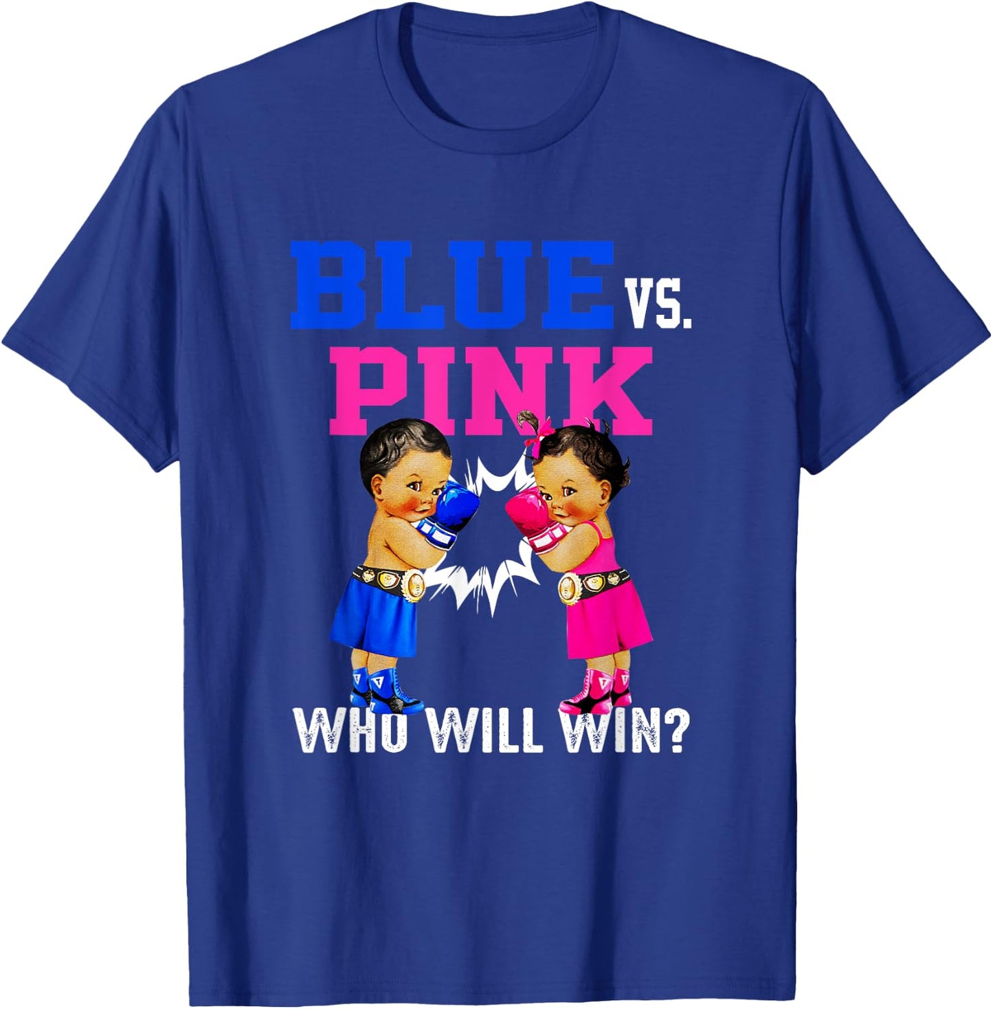 Gender Reveal Blue vs Pink Ethnic Boxing Babies Boy Or Girl T-Shirt - T-Shirt | Royal