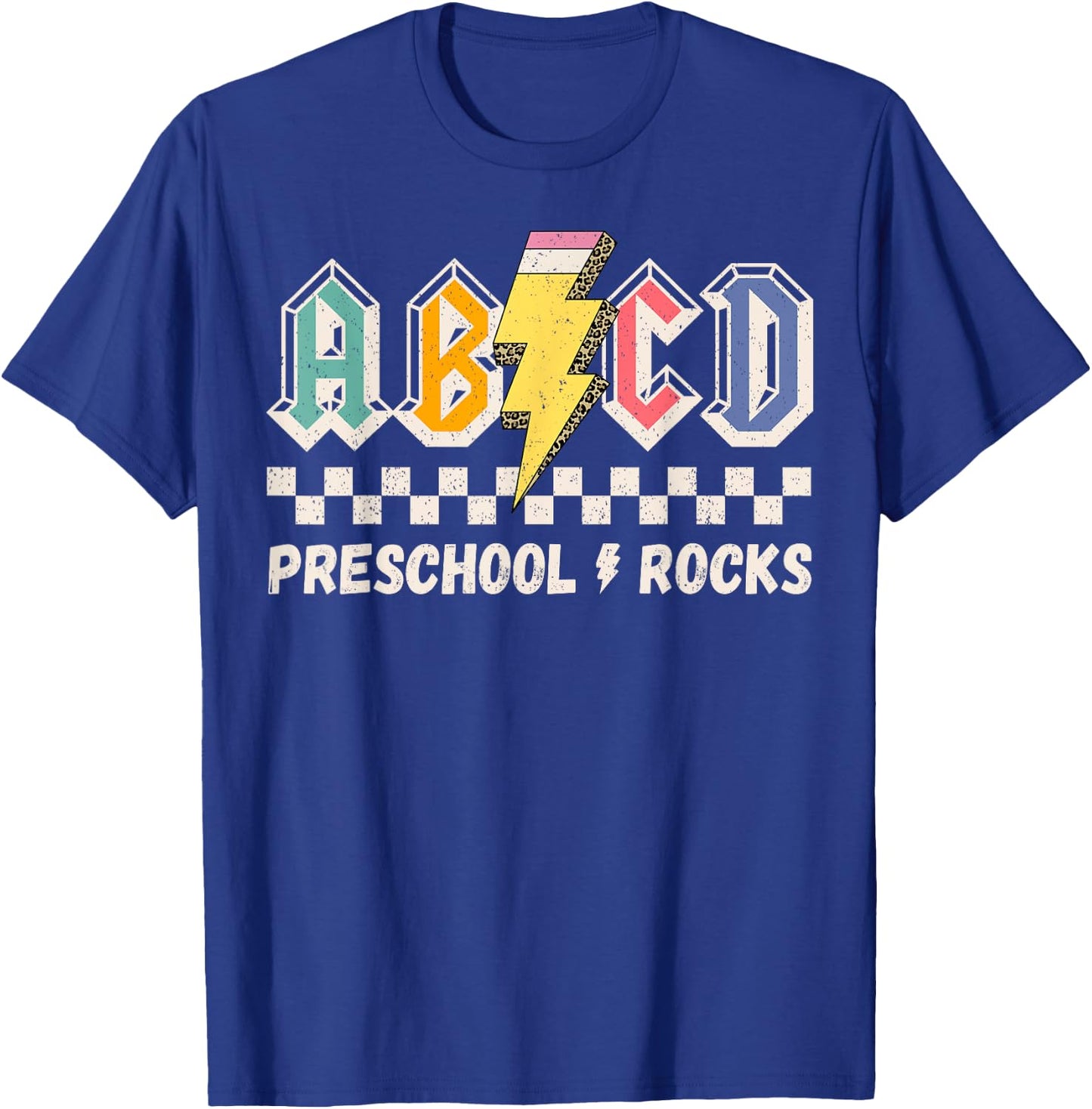 ABCD Preschool Rocks Pencil Lightning Teachers Rock Boys T-Shirt - T-Shirt | Royal