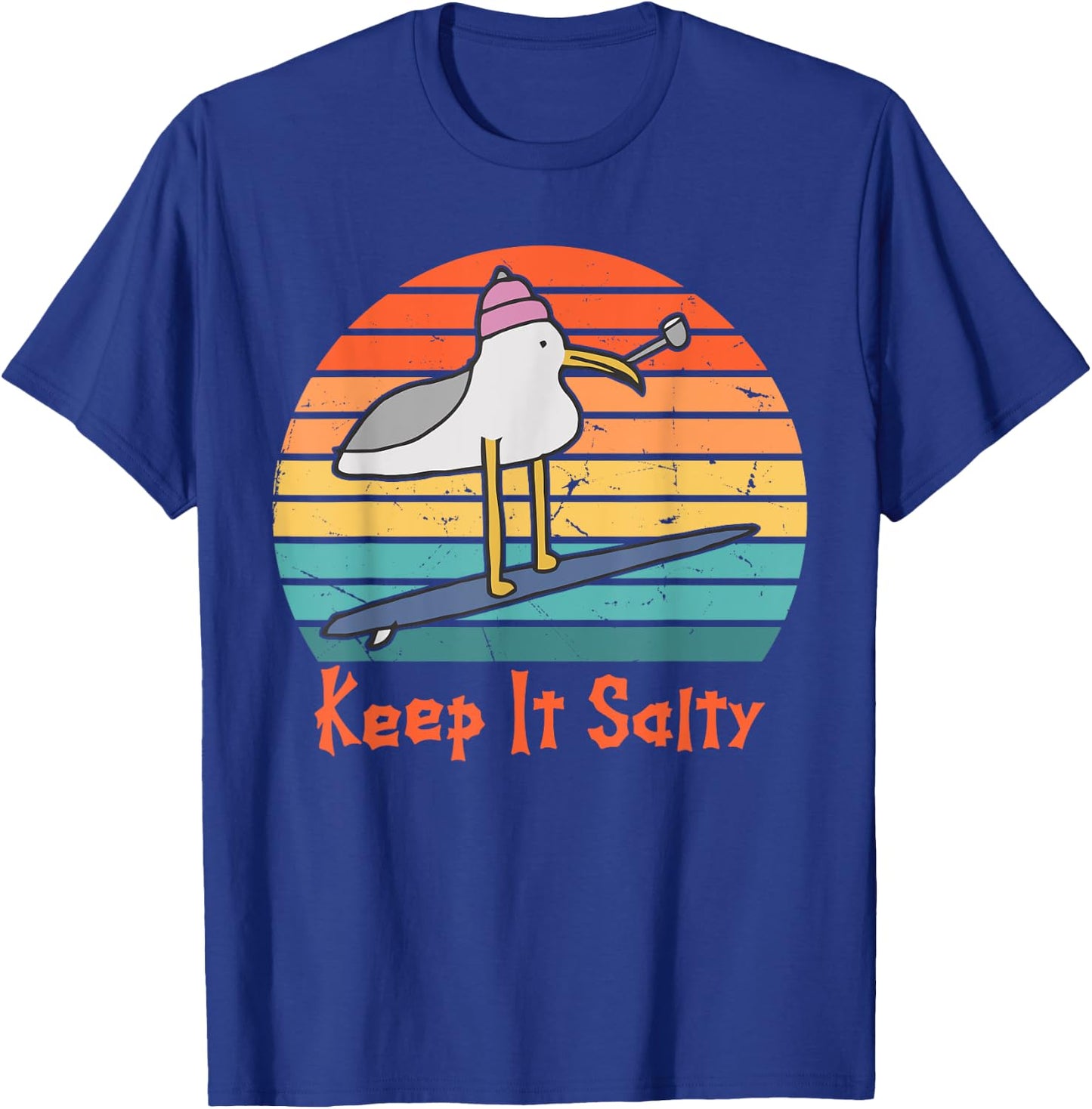 Keep It Salty Vintage Sunset Seagull Lover Funny Quote T-Shirt - T-Shirt | Royal