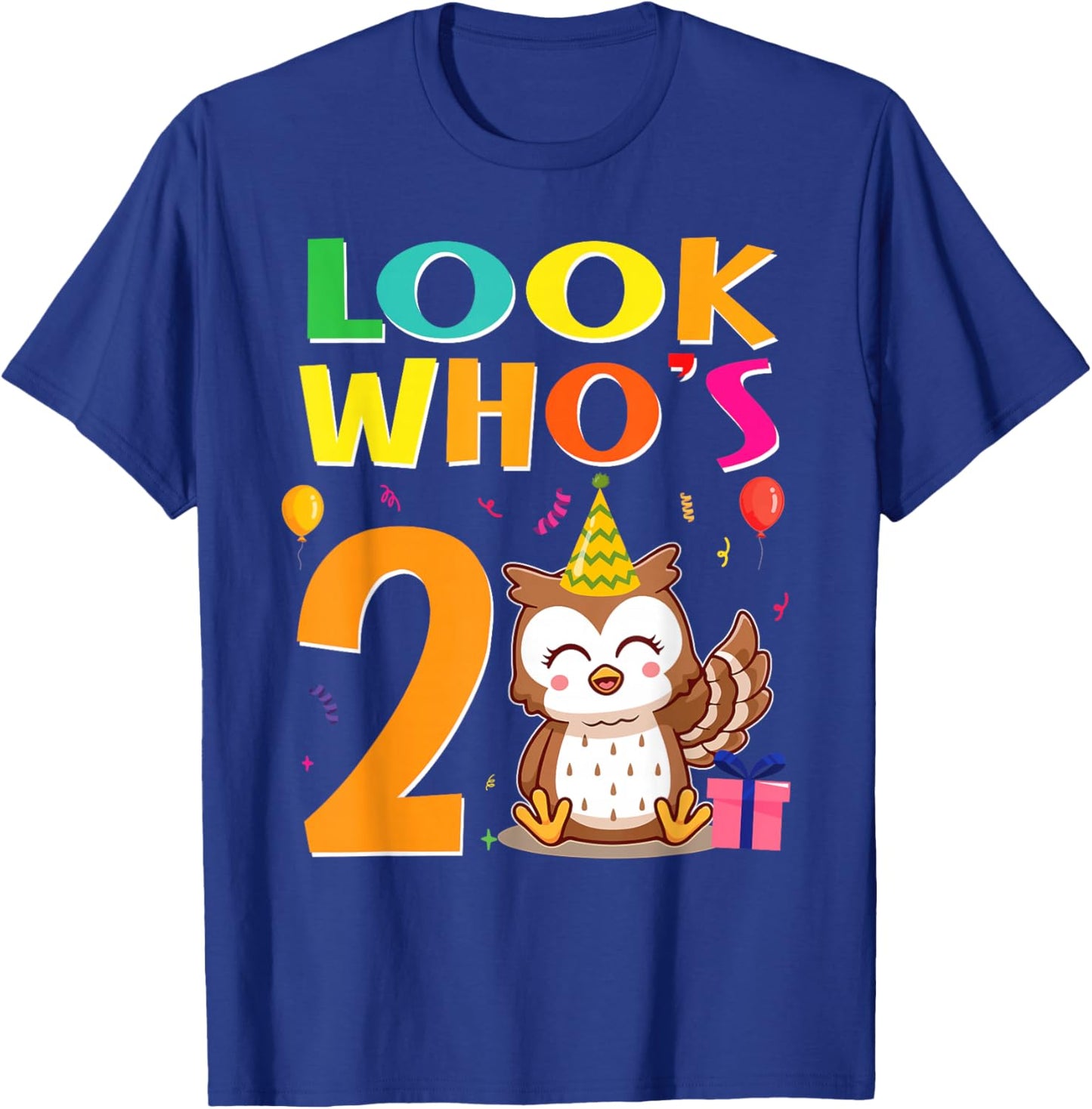 2nd Birthday Owl Look Whoos 2 Years Old Party T-Shirt - T-Shirt | Royal