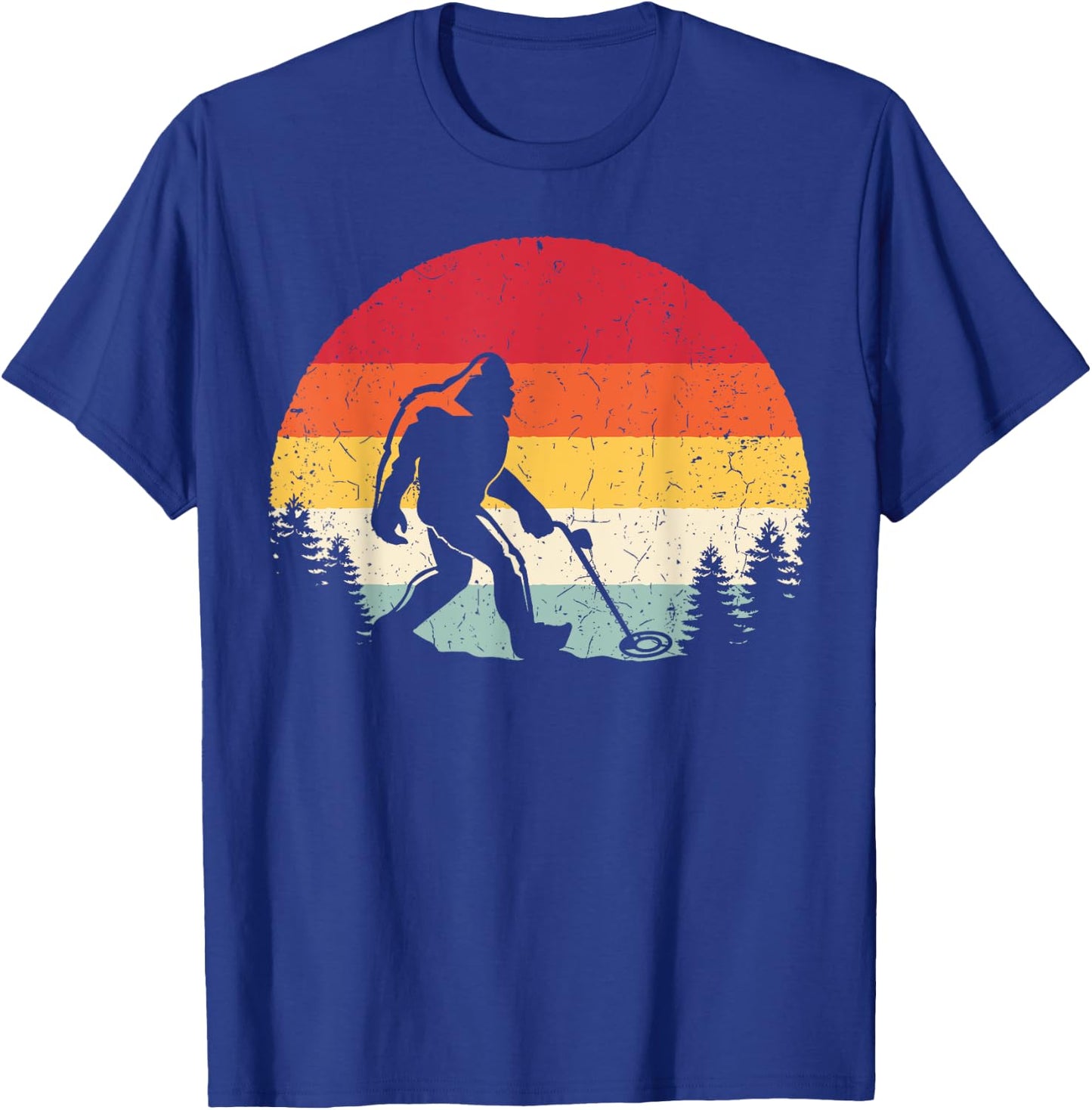 Retro Bigfoot Metal Detecting Funny Sasquatch Metal Detector T-Shirt - T-Shirt | Royal