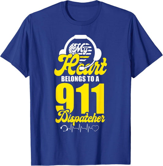 911 Dispatcher Thin Gold Yellow Line Girlfriend Wife My T-Shirt - T-Shirt | Royal