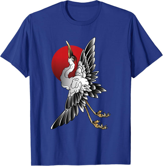 white Sandhill Crane Bird Japanese style art T-Shirt - T-Shirt | Royal