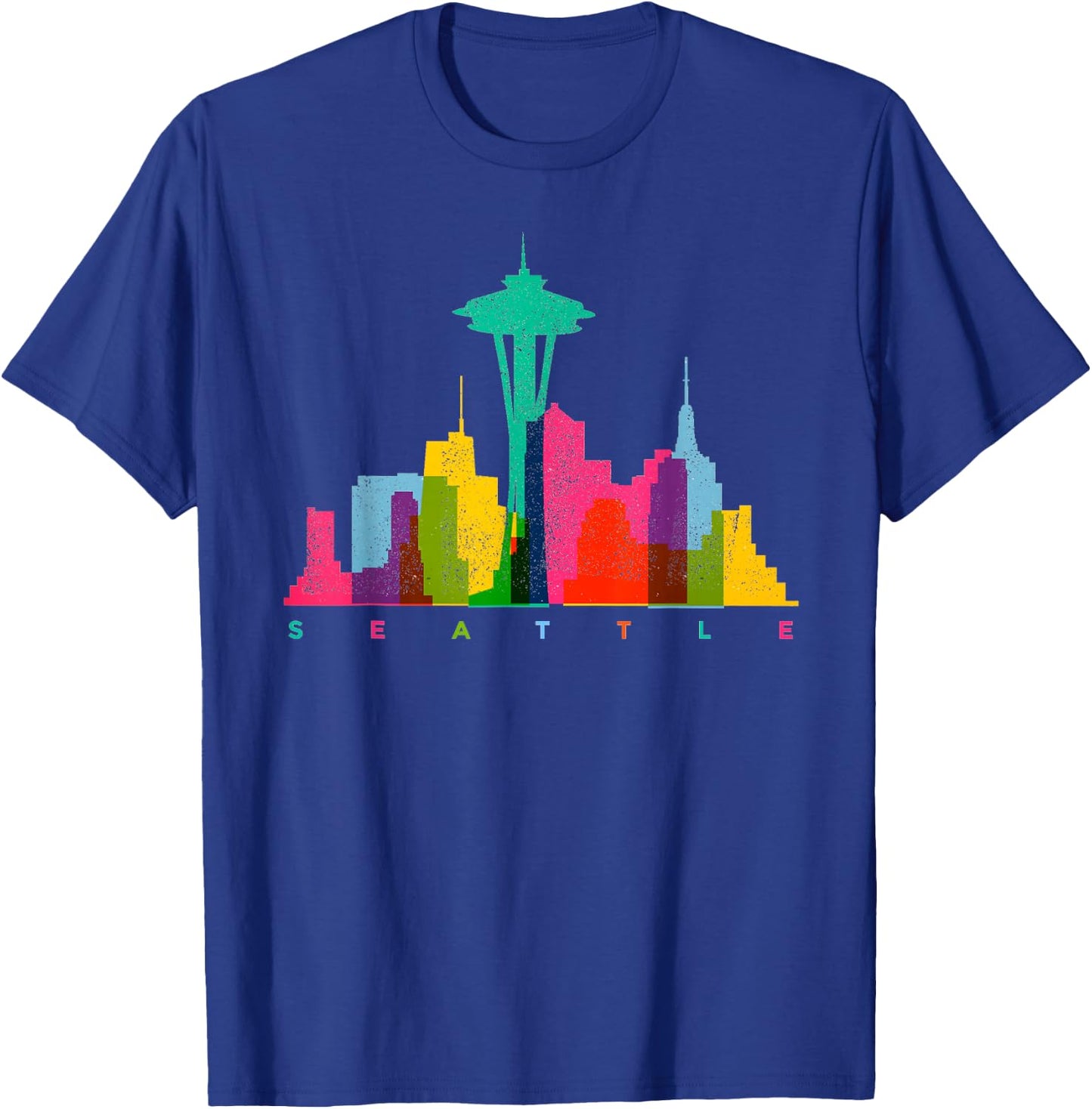 Seattle Skyline Colorful Washington T-Shirt - T-Shirt | Royal