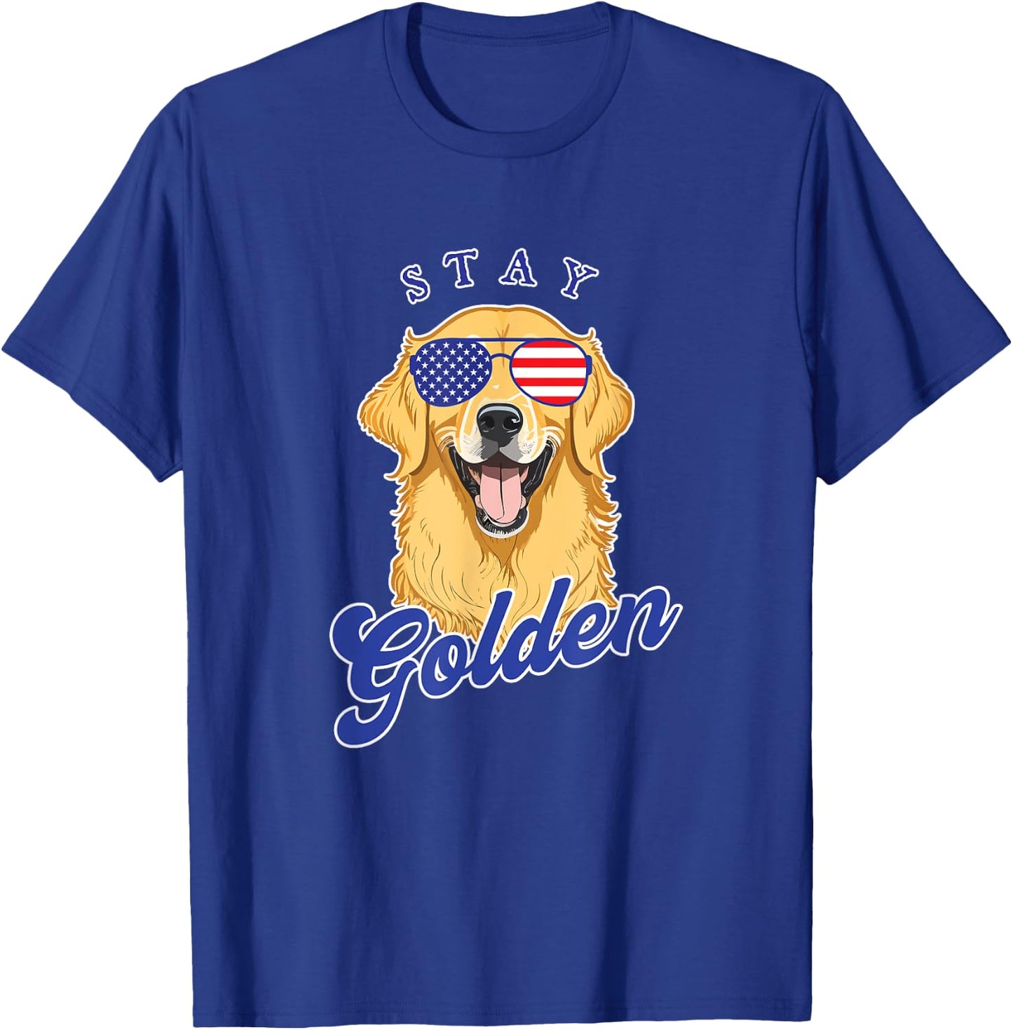 Golden Retriever Patriotic American Flag Vintage Stay Golden Women Men T-Shirt - T-Shirt | Royal
