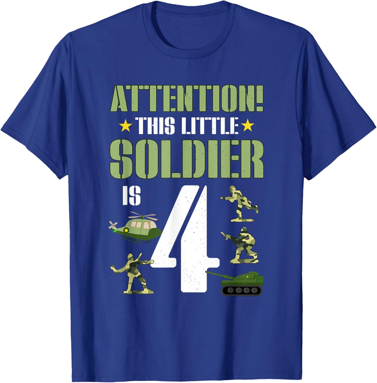 4th Birthday Soldier 4 Year Old Military Themed Camo Boy T-Shirt - T-Shirt | Royal