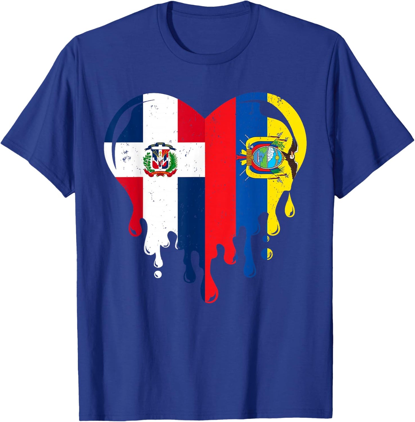 Dominican Republic Ecuador Flag Heart Dominican Ecuadorian T-Shirt - T-Shirt | Royal