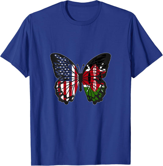 Kenyan Roots USA and Kenya Mix Butterfly Kenya Heritage T-Shirt - T-Shirt | Royal