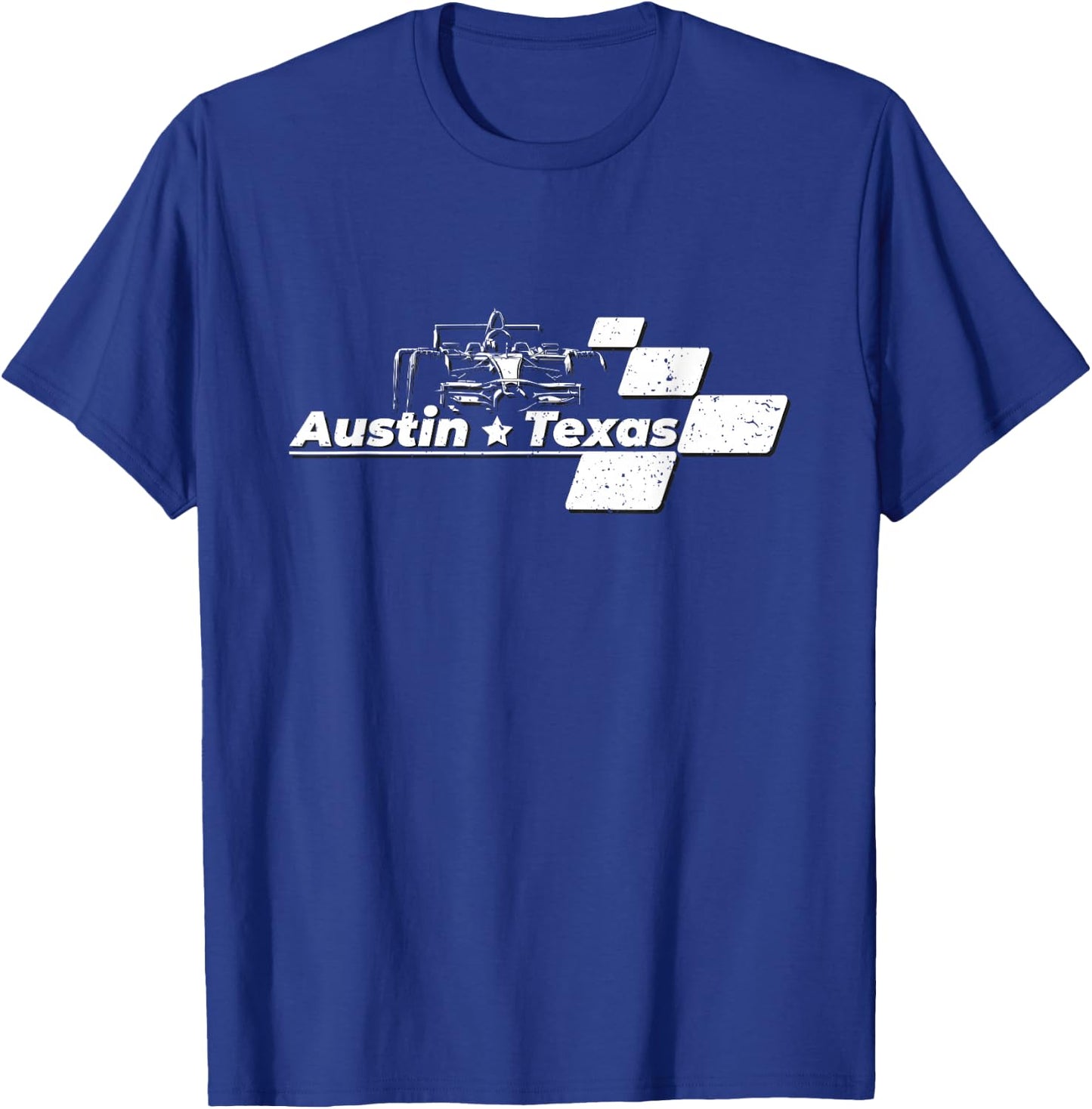 Vintage Checkered Racing Flag Austin Texas Race Car T-Shirt - T-Shirt | Royal