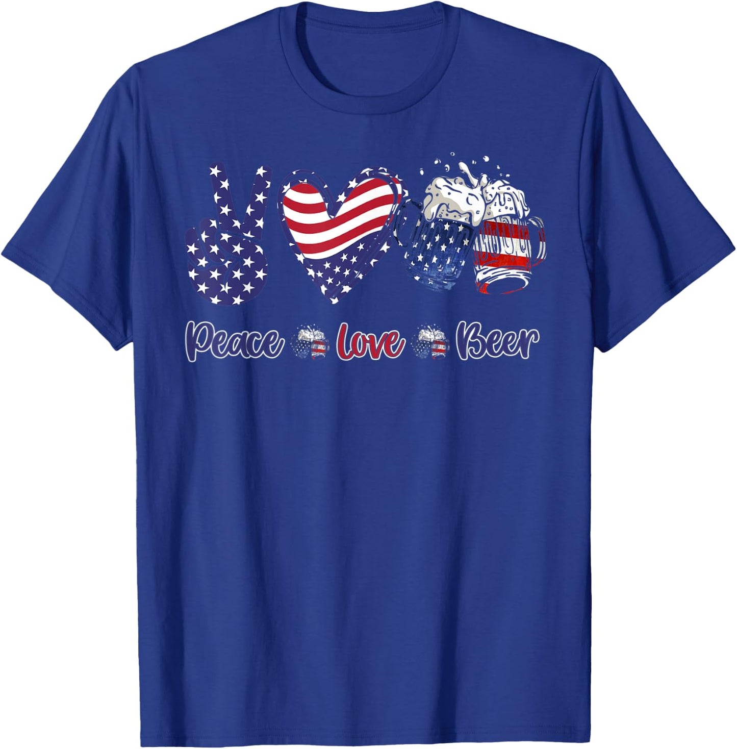 mb35 Peace Love Beer Lover American Flag 4th Of July T-Shirt - T-Shirt | Royal