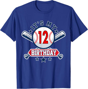 12 Years Old Kids Baseball Player 12th Birthday Party Boys T-Shirt - T-Shirt | Royal