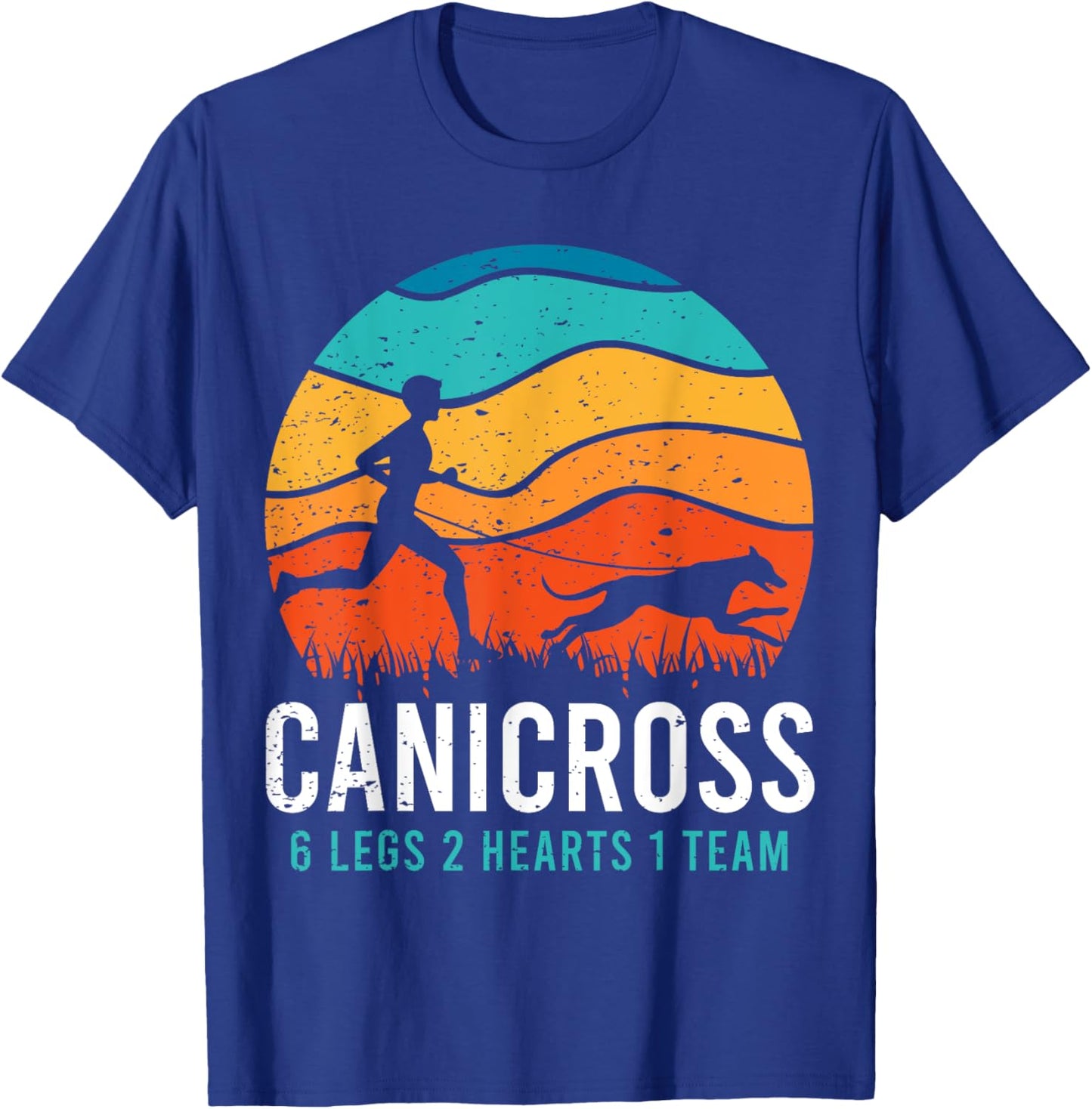Canicross 6 Legs 2 Hearts 1 Team Funny Dog Running Lover Pun Men Women Girls Kids T-Shirt - T-Shirt | Royal