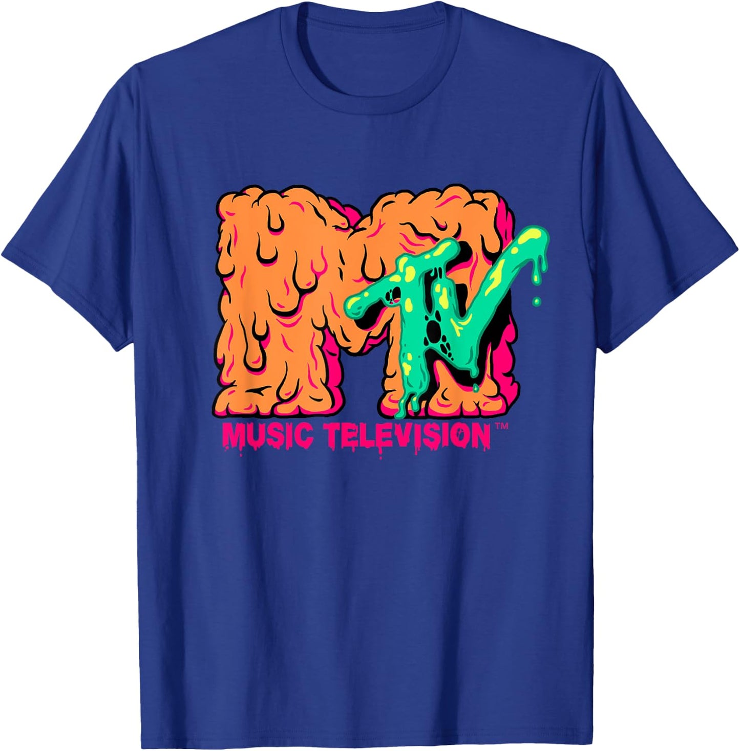 Mademark x MTV - MTV Logo Orange Slimy Goo Green Slime Melted MTV T-Shirt - T-Shirt | Royal